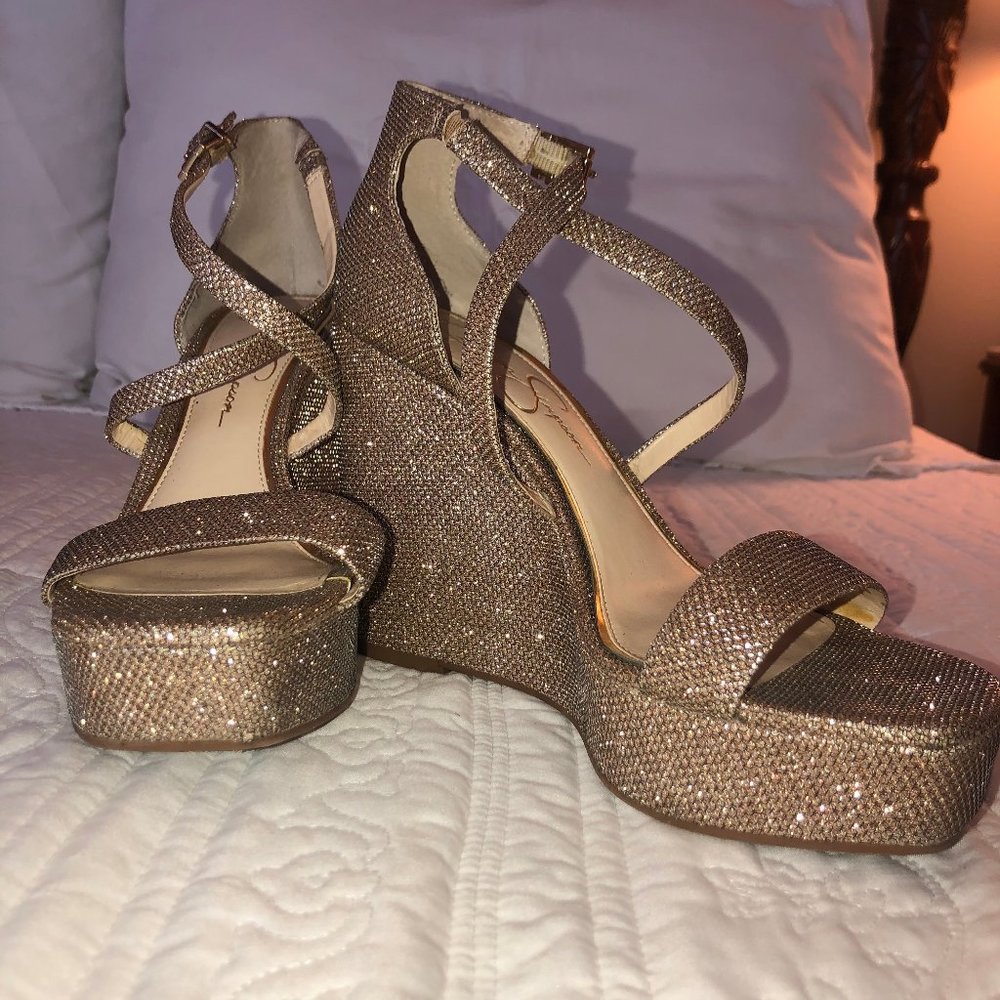 Jessica Simpson Gold Sparkly Wedges